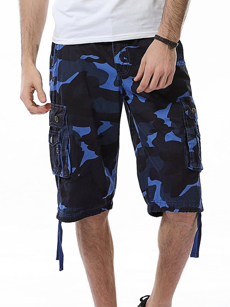 IDEALSANXUN Men's Casual Loose Fit Multi-Pockets Military Cargo Shorts (Camo Blue, 44) - Image 2